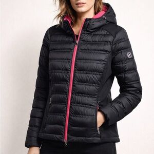 Michael Kors Black Puffer Jacket with Pink Trim Medium - Like new